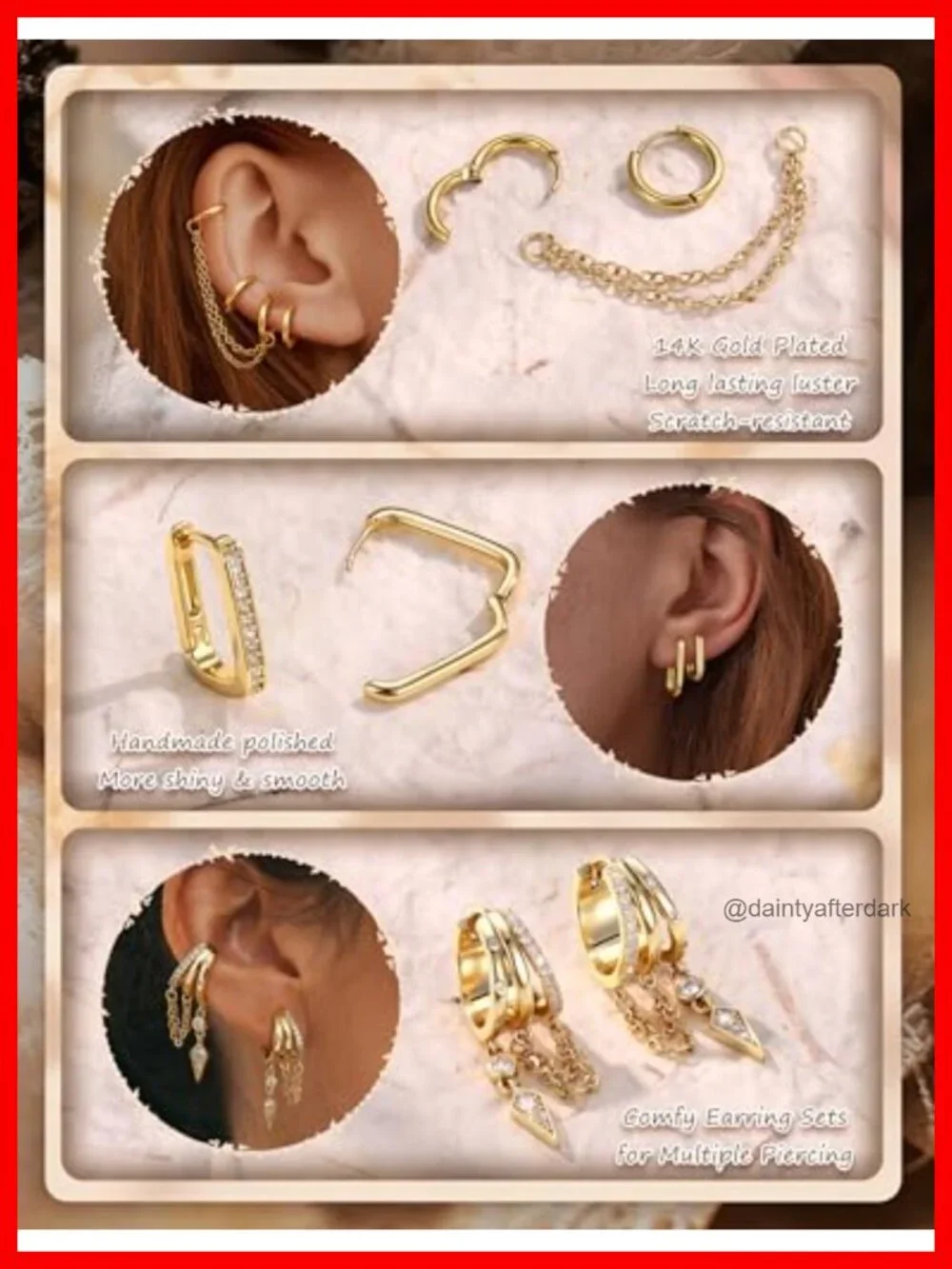 14K Gold Plated Hoop Earring Stacks Set of 5 Dainty Hypoallergenic